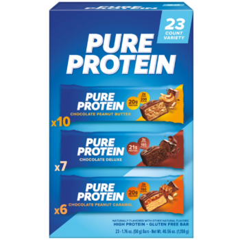 Pure Protein Bars Variety Pack – Chocolate Deluxe, Peanut Butter & Chewy Chip – High Protein, Low Sugar & Gluten Free – 23 Count