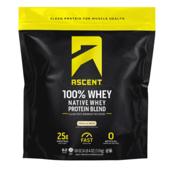 Ascent 100% Whey Protein – Vanilla Bean, 68 oz | Native Whey, 25g Protein, Gluten-Free, Zero Artificial Sweeteners