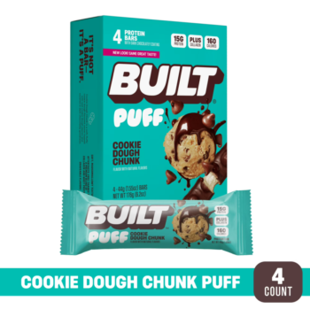BUILT Bar Cookie Dough Chunk Puff – 4-Count | 15g Protein, Low Sugar Snack