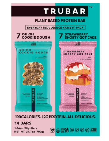 TRUBAR Plant Based Protein Bar Variety Pack – 14 Count | Oh Cookie Dough & Strawberry Shorty, 12g Protein, Low Sugar, Clean Ingredients